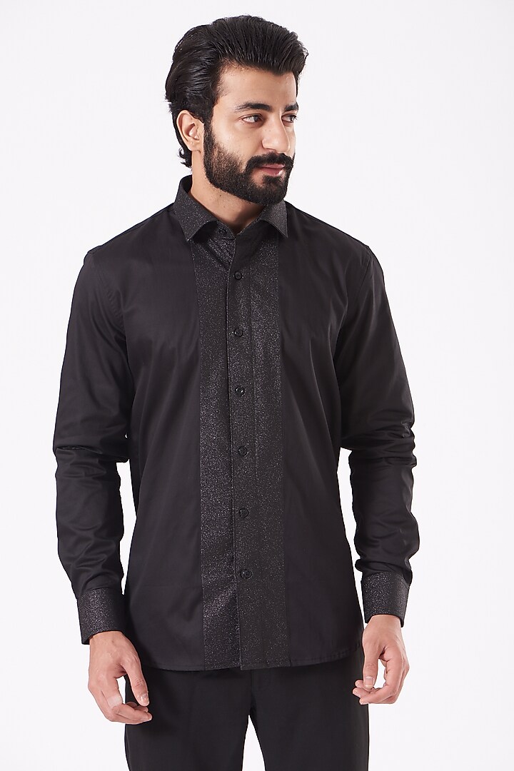 Black Giza Cotton & Premium Glitter Party Wear Shirt by Cosa Nostraa at Pernia's Pop Up Shop