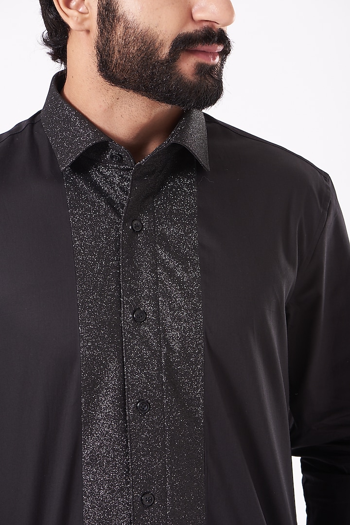 Black Giza Cotton & Premium Glitter Party Wear Shirt by Cosa Nostraa at Pernia's Pop Up Shop
