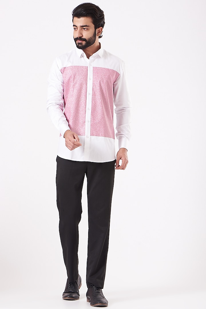 White & Pink Giza Cotton Shirt by Cosa Nostraa