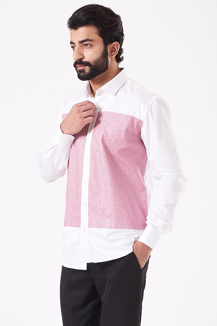 White & Pink Giza Cotton Party Wear Shirt by Cosa Nostraa at Pernia's Pop Up Shop