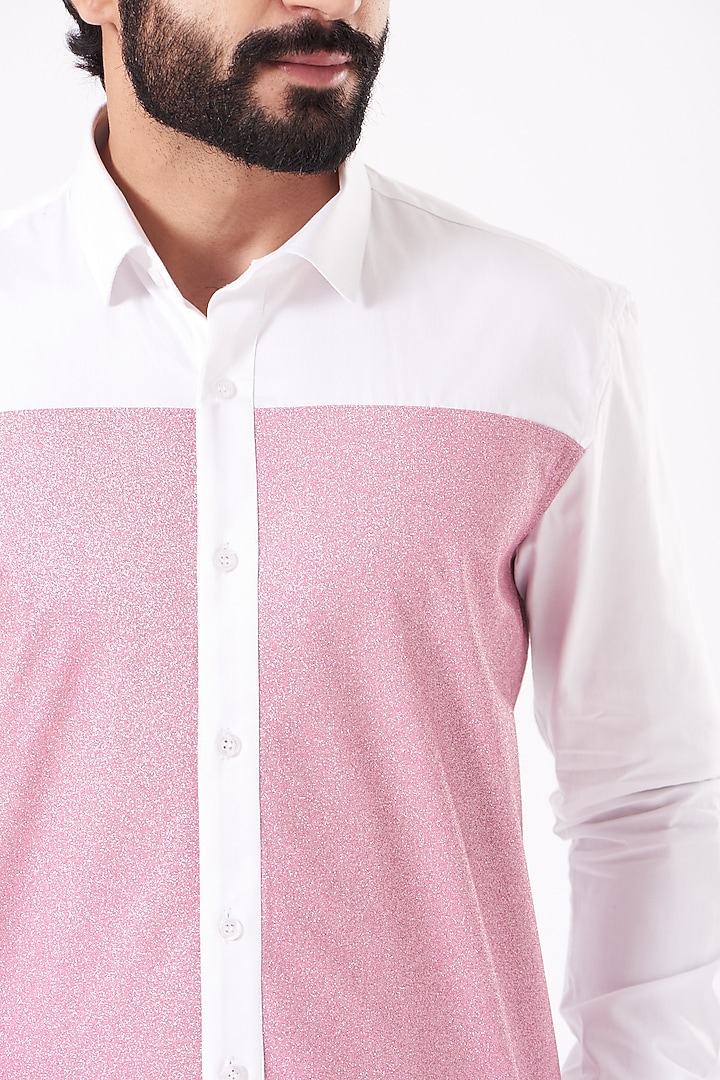White & Pink Giza Cotton Party Wear Shirt by Cosa Nostraa at Pernia's Pop Up Shop