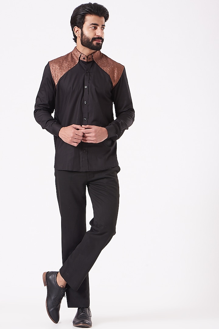 Black & Rust Premium Glitter Shirt by Cosa Nostraa