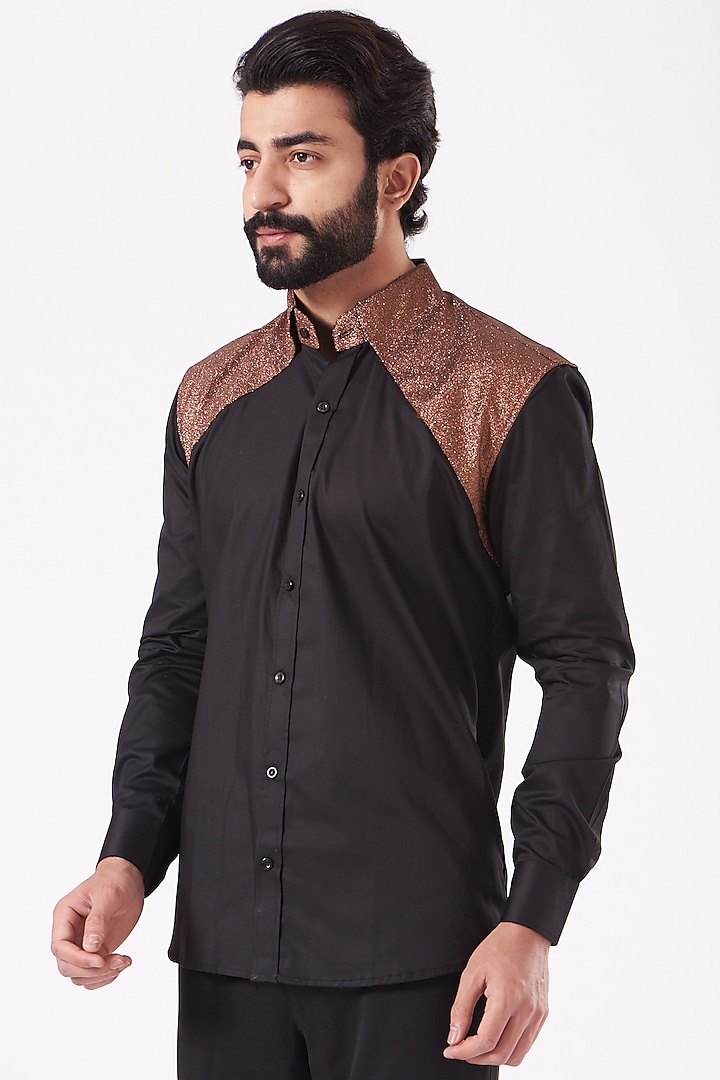 Black & Rust Premium Glitter Party Wear Shirt by Cosa Nostraa at Pernia's Pop Up Shop