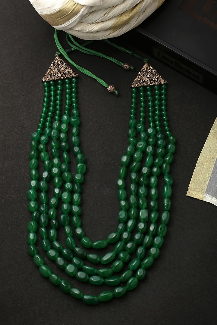 Green Glass Beaded Layered Mala by Cosa Nostraa at Pernia's Pop Up Shop