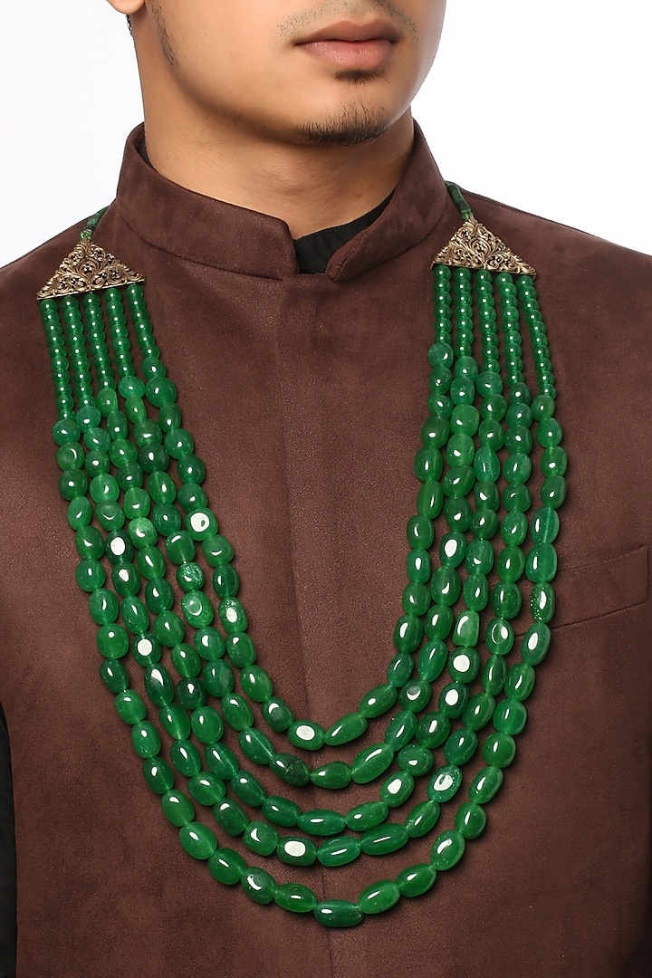 Green Glass Beaded Layered Mala by Cosa Nostraa at Pernia's Pop Up Shop