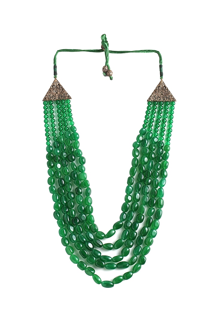 Green Glass Beaded Layered Mala by Cosa Nostraa at Pernia's Pop Up Shop