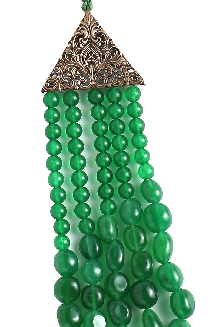 Green Glass Beaded Layered Mala by Cosa Nostraa at Pernia's Pop Up Shop