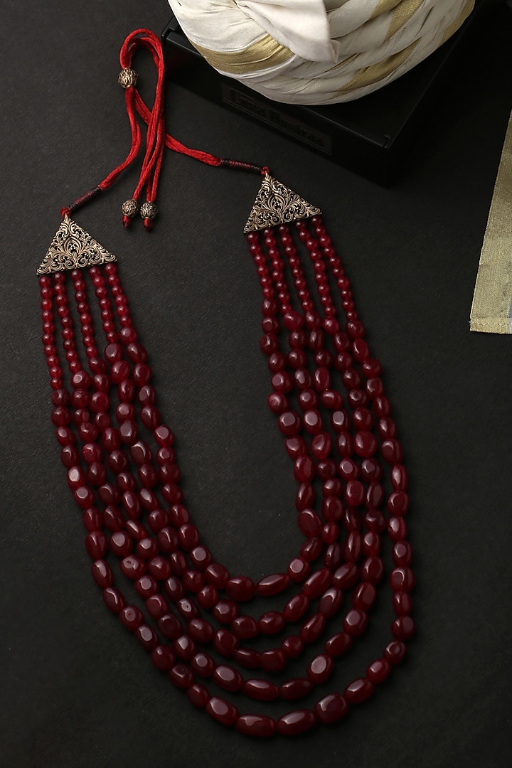 Red Glass Beaded Layered Mala by Cosa Nostraa at Pernia's Pop Up Shop