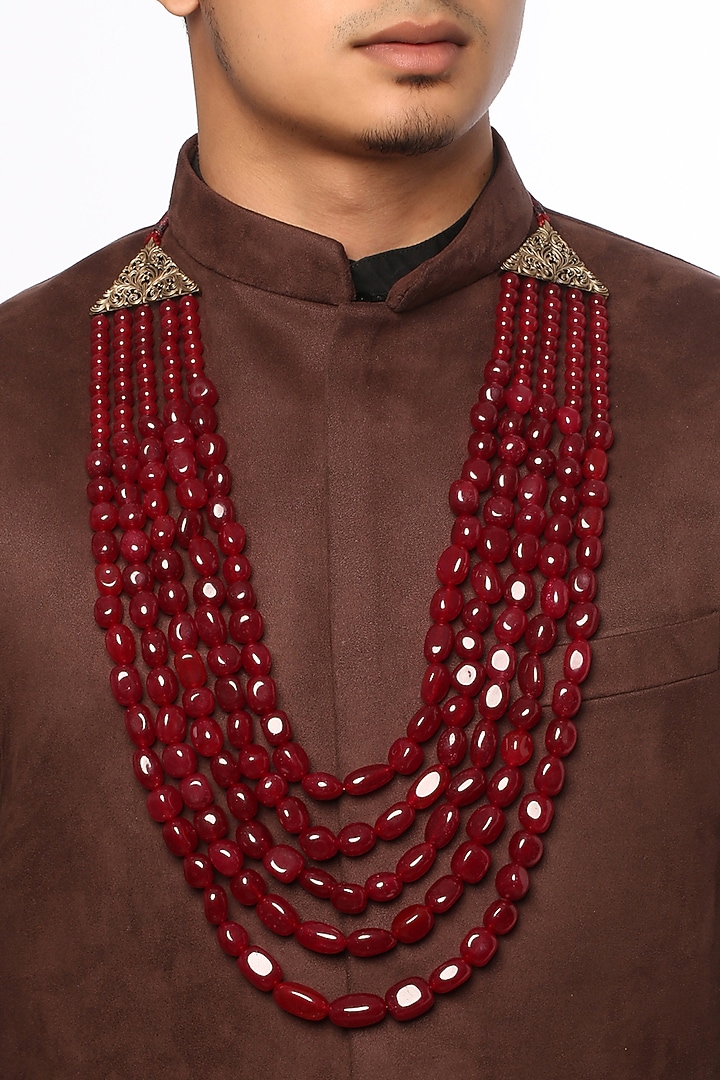 Red Glass Beaded Layered Mala by Cosa Nostraa at Pernia's Pop Up Shop