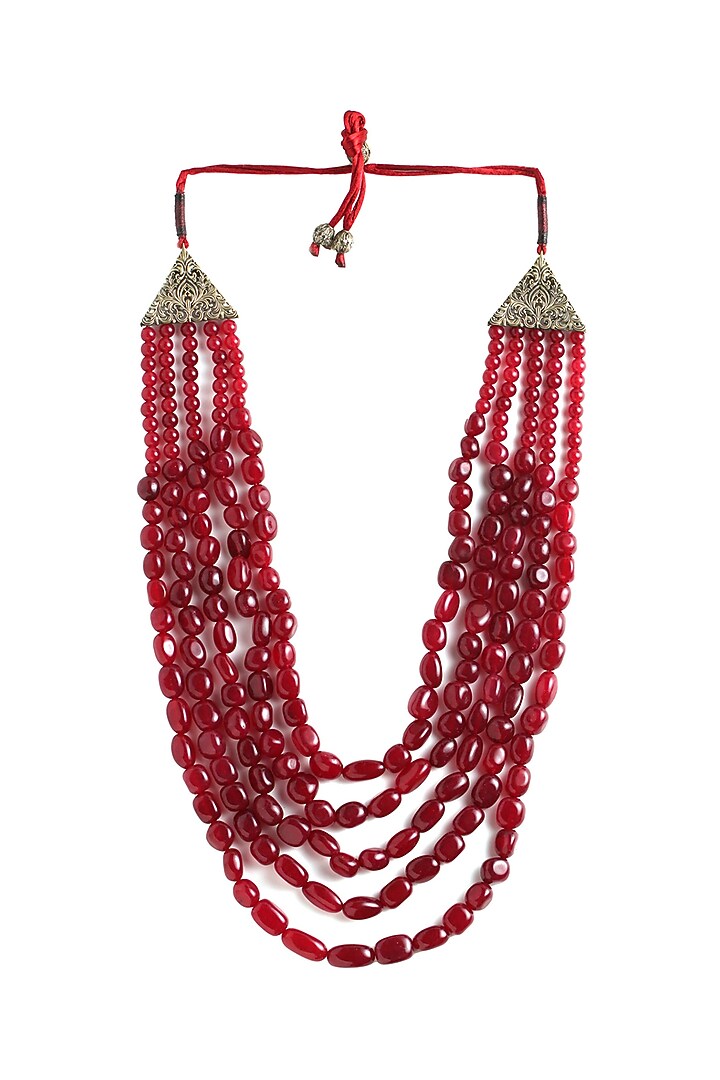 Red Glass Beaded Layered Mala by Cosa Nostraa at Pernia's Pop Up Shop