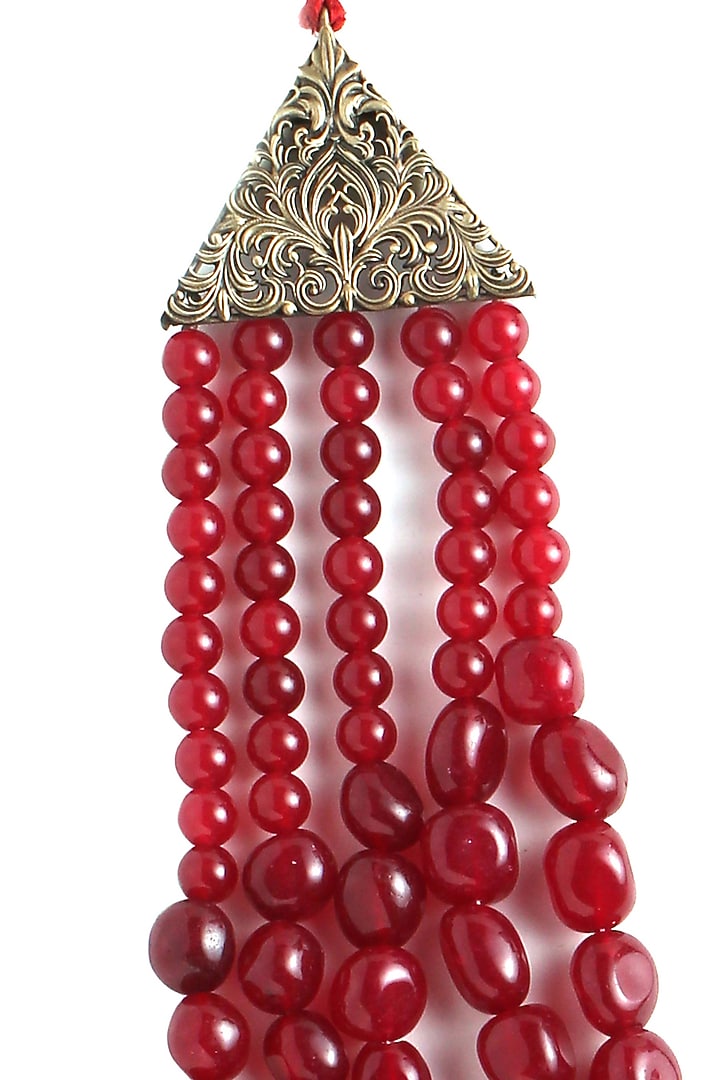 Red Glass Beaded Layered Mala by Cosa Nostraa at Pernia's Pop Up Shop
