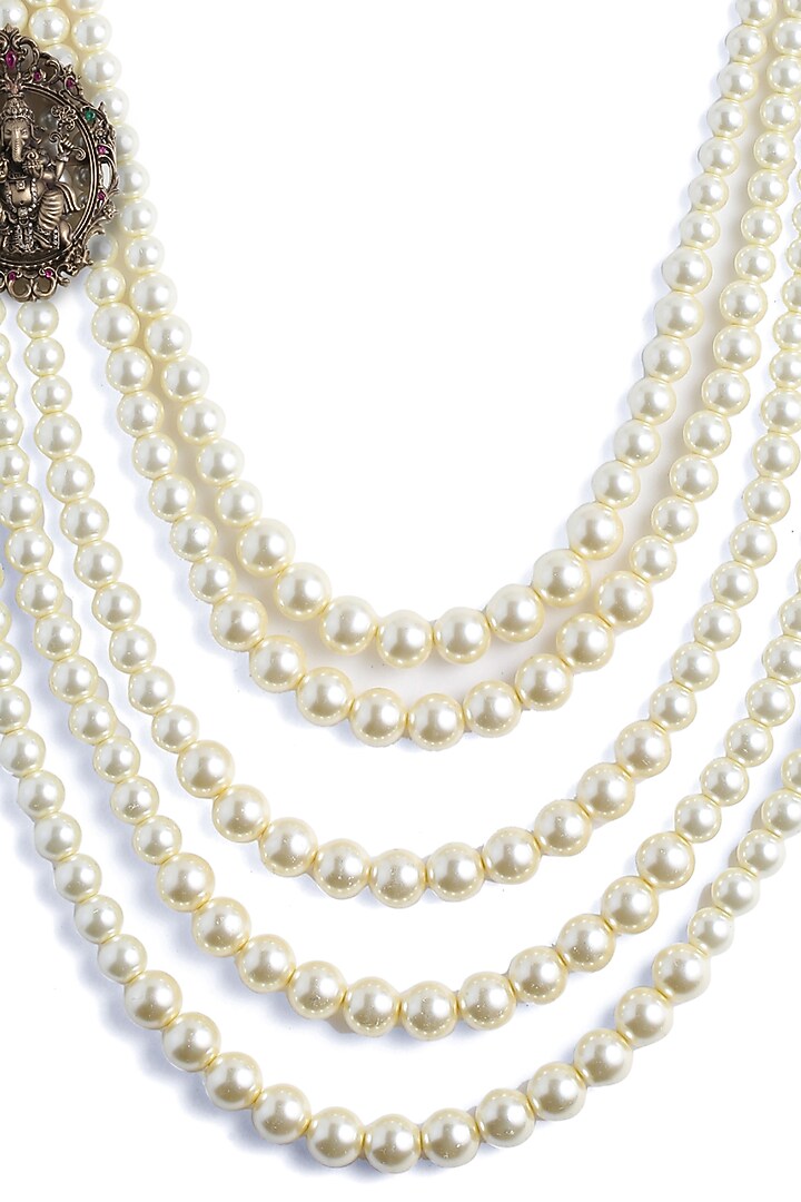 White Pearl Beaded Layered Mala by Cosa Nostraa at Pernia's Pop Up Shop