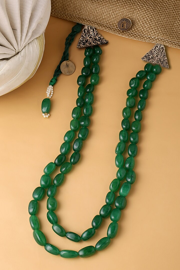 Green Glass Beaded Layered Mala by Cosa Nostraa at Pernia's Pop Up Shop