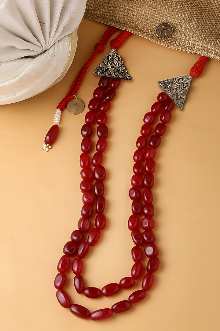 Red Glass Beaded Layered Mala by Cosa Nostraa at Pernia's Pop Up Shop