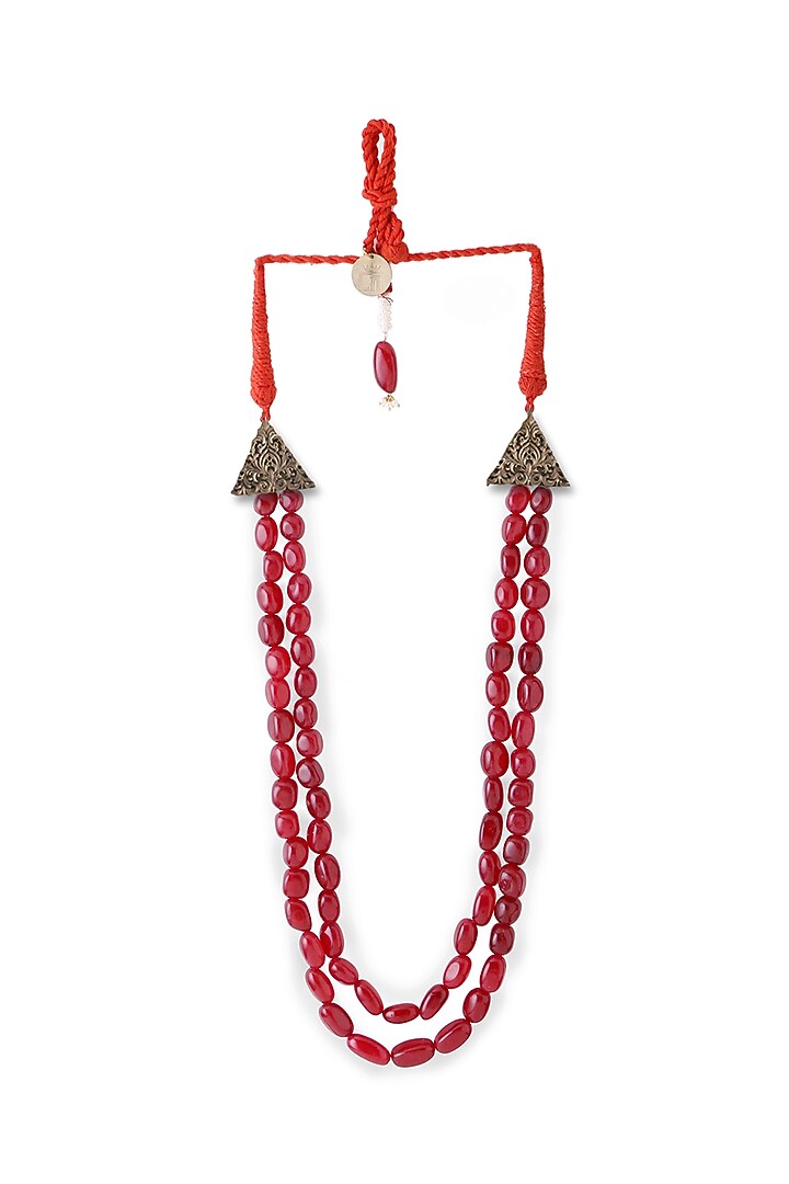 Red Glass Beaded Layered Mala by Cosa Nostraa at Pernia's Pop Up Shop