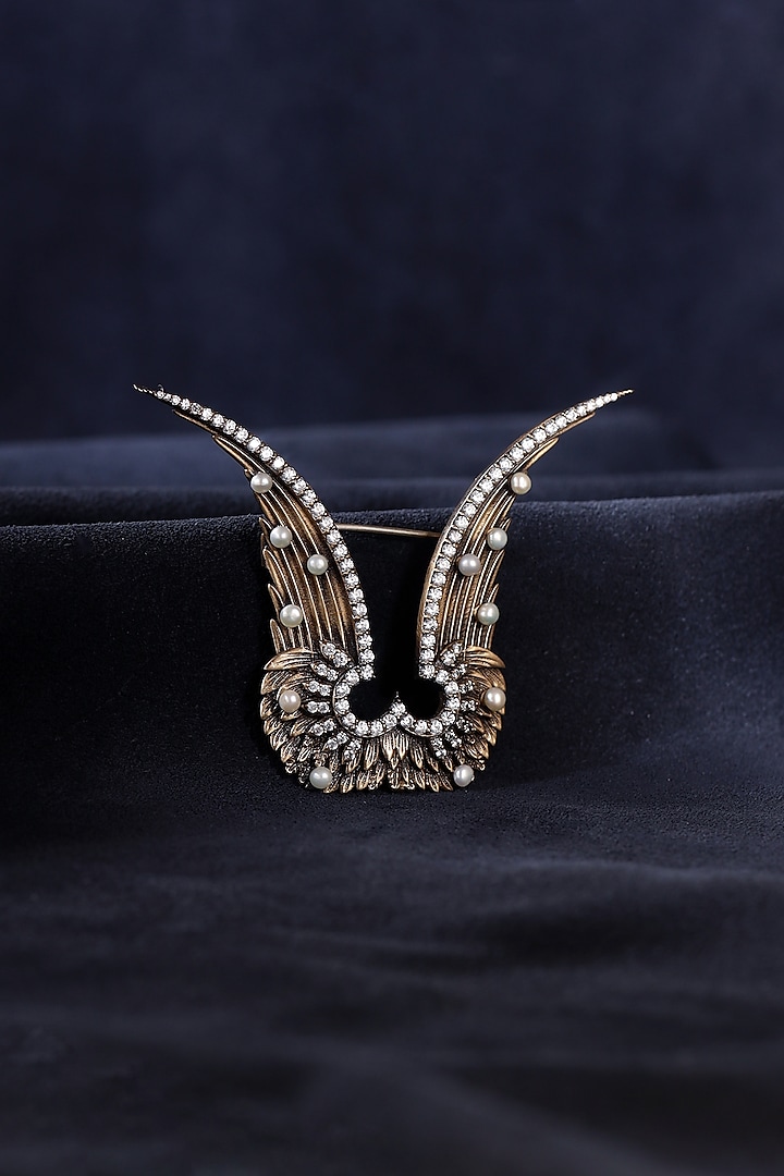 Antique Gold Finish Garuda Brooch In Brass by Cosa Nostraa