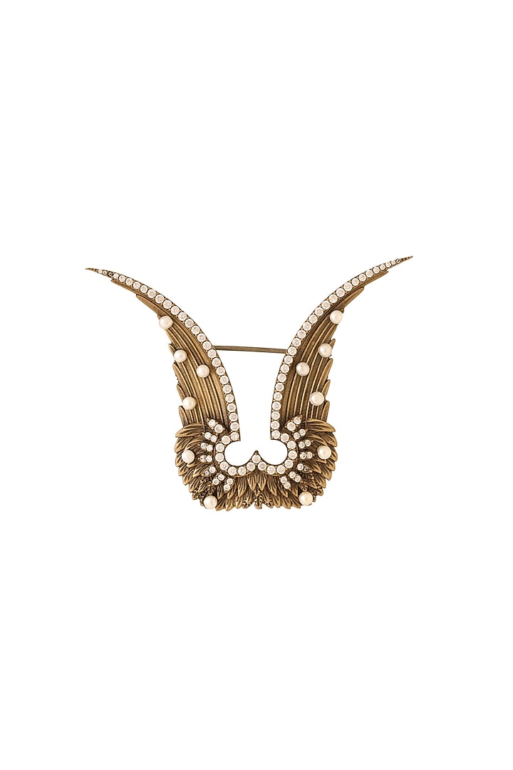 Antique Gold Finish Garuda Brooch In Brass by Cosa Nostraa at Pernia's Pop Up Shop