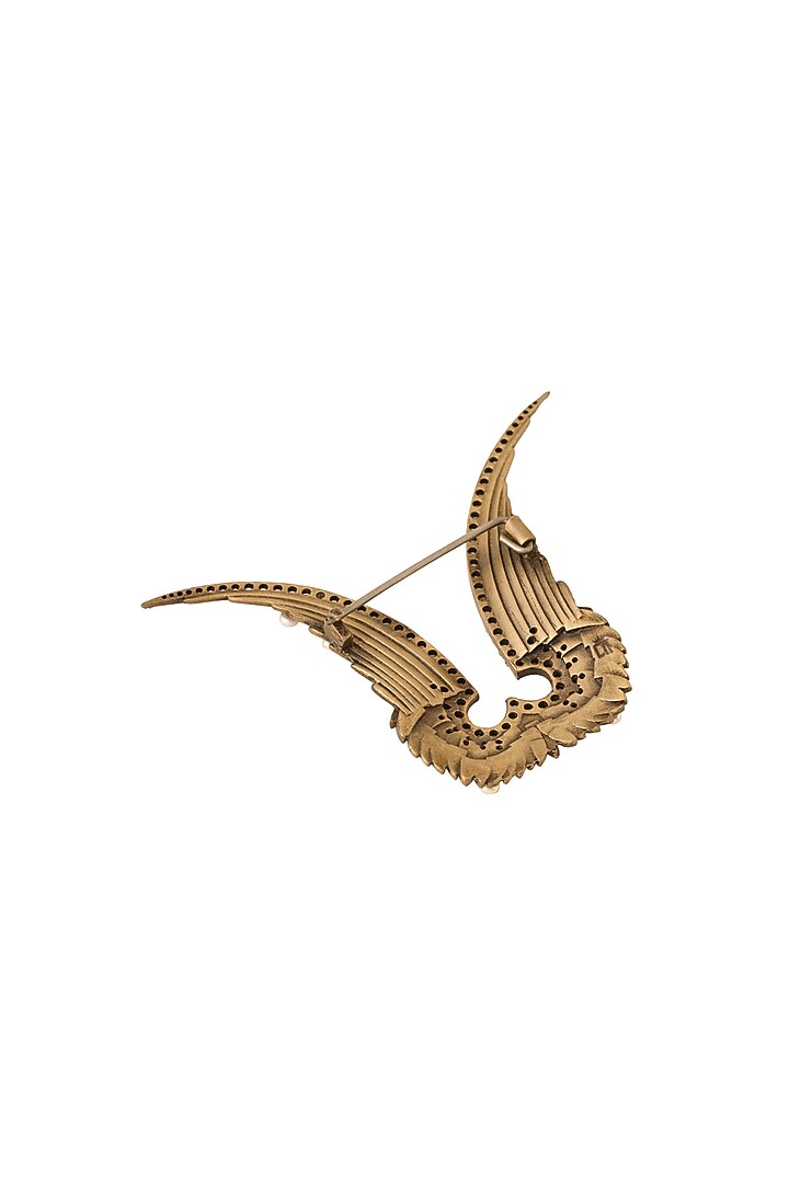 Antique Gold Finish Garuda Brooch In Brass by Cosa Nostraa at Pernia's Pop Up Shop