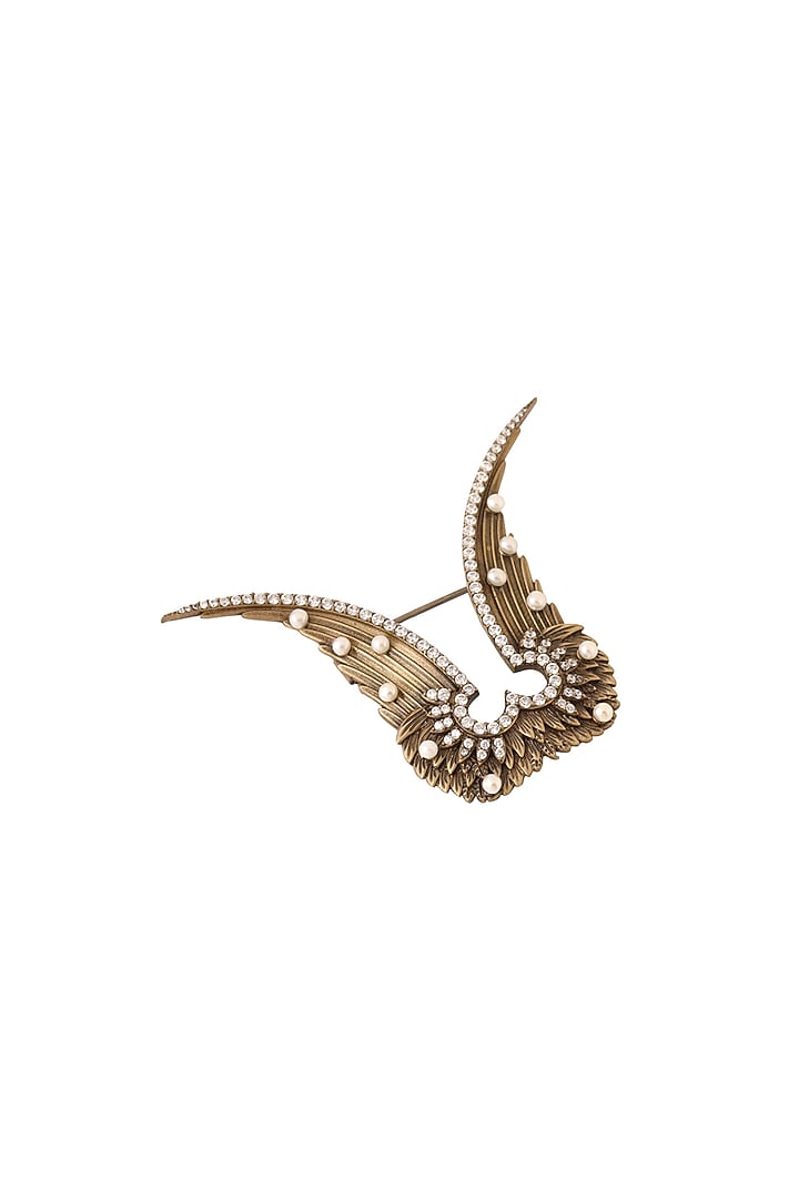 Antique Gold Finish Garuda Brooch In Brass by Cosa Nostraa at Pernia's Pop Up Shop