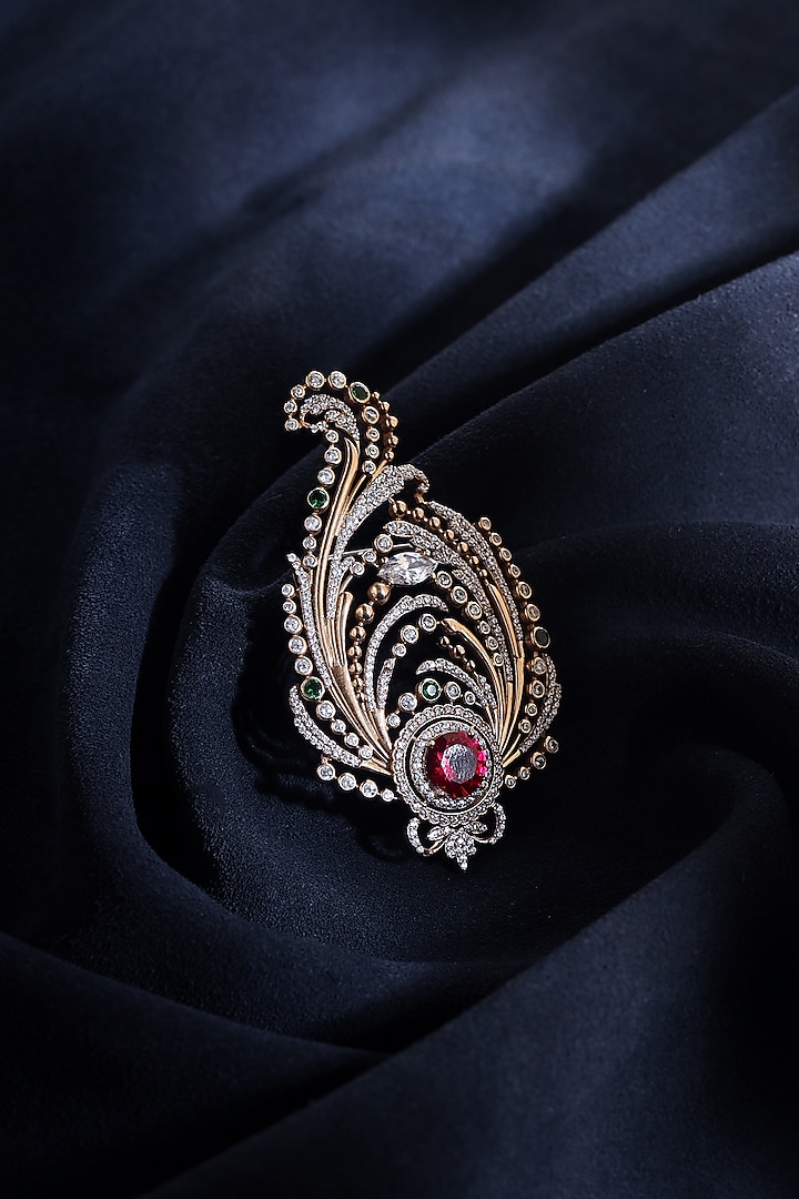 Antique Gold Finish Paisley Embellished Brooch by Cosa Nostraa