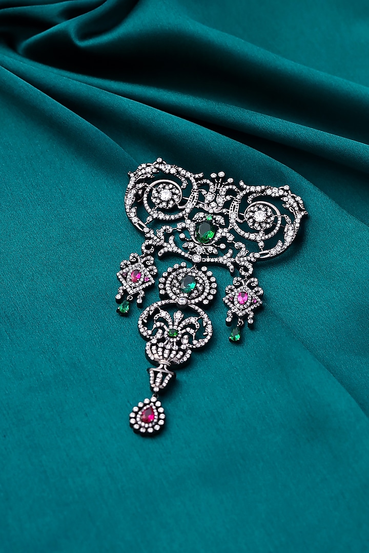 Silver Finish Crystal Stone Embellished Brooch by Cosa Nostraa