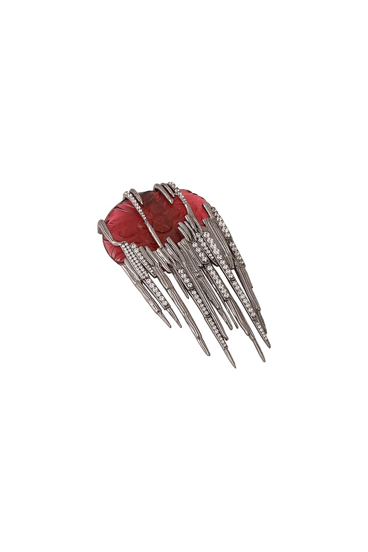 Antique Black Finish Red Dangler Brooch by Cosa Nostraa at Pernia's Pop Up Shop