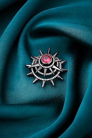 Antique Black Finish Semi-Precious Stone Brooch by Cosa Nostraa