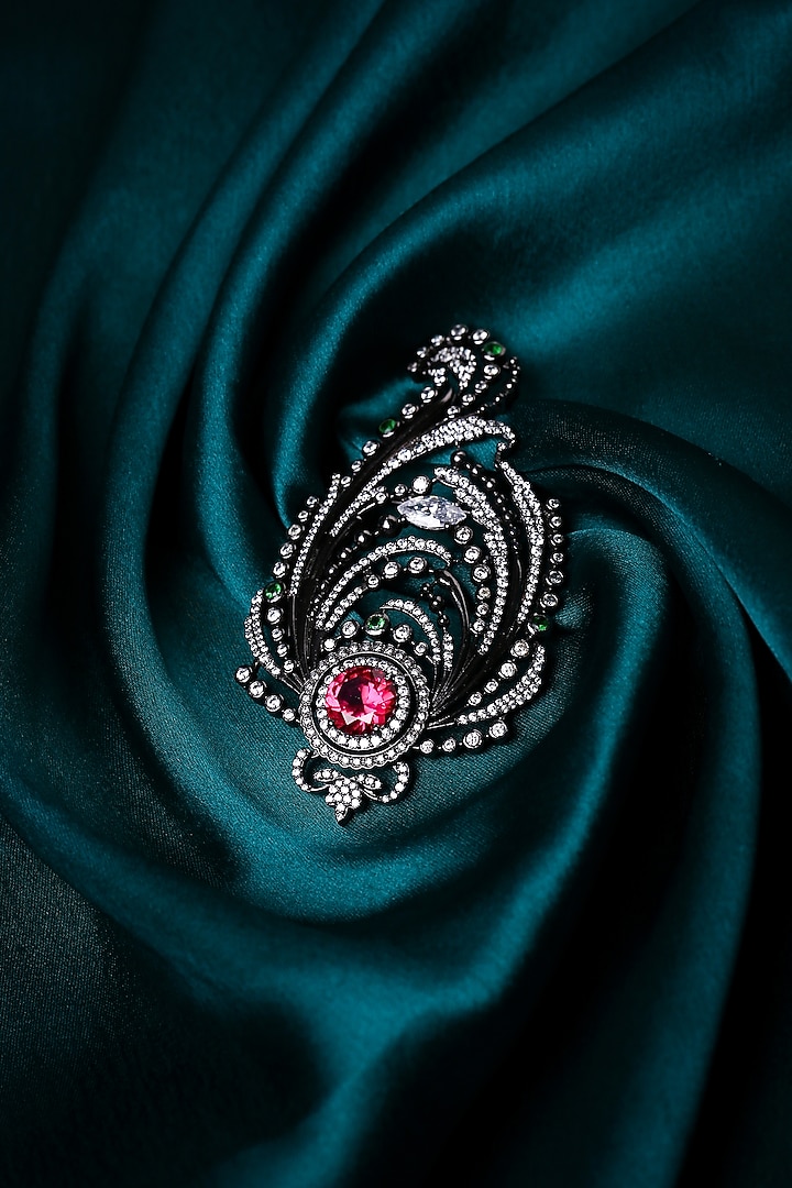 Antique Black Finish Embellished Paisley Brooch by Cosa Nostraa at Pernia's Pop Up Shop