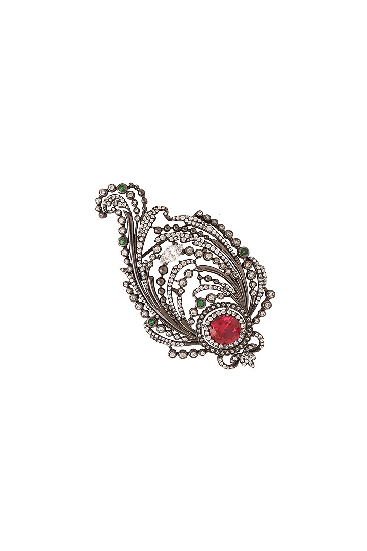Antique Black Finish Embellished Paisley Brooch by Cosa Nostraa at Pernia's Pop Up Shop