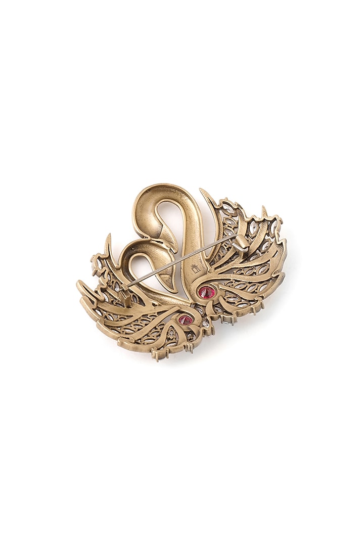 Antique Gold Finish Twin Swan Brooch by Cosa Nostraa at Pernia's Pop Up Shop