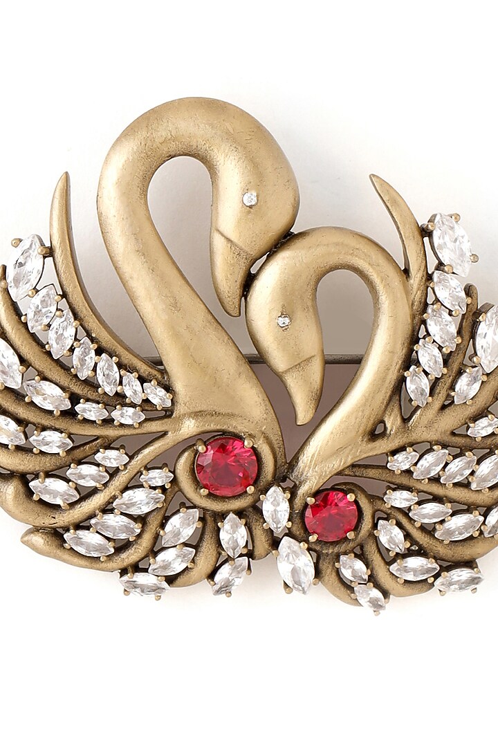 Antique Gold Finish Twin Swan Brooch by Cosa Nostraa at Pernia's Pop Up Shop