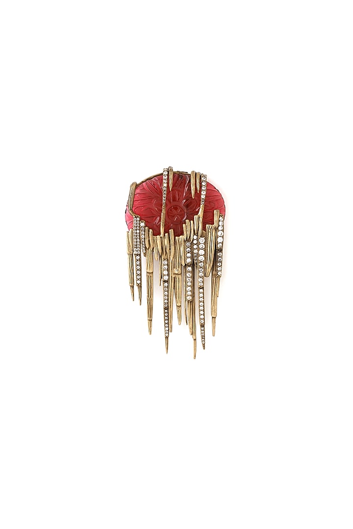 Antique Gold Finish Red Dangler Brooch by Cosa Nostraa at Pernia's Pop Up Shop