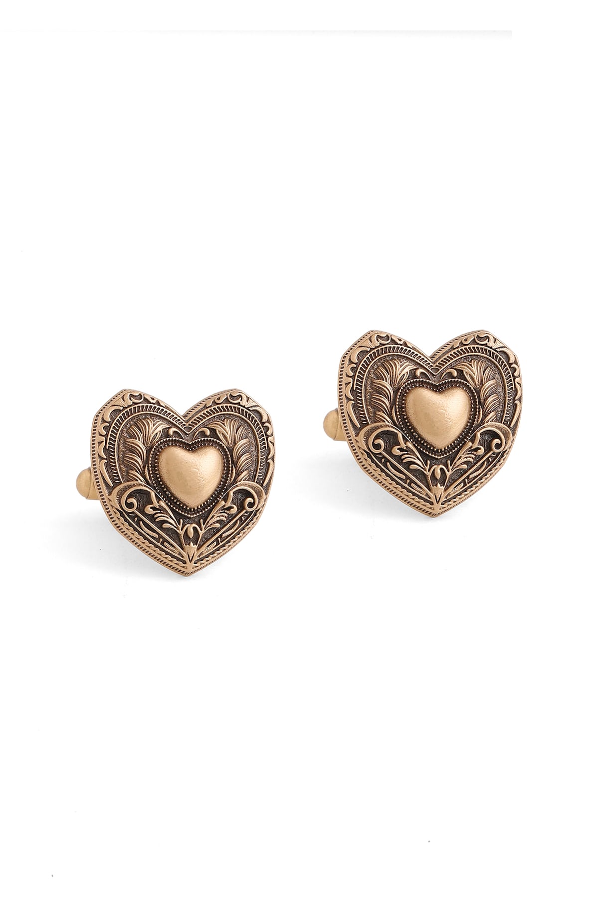 Antique Gold Brass Heart Cufflinks by Cosa Nostraa