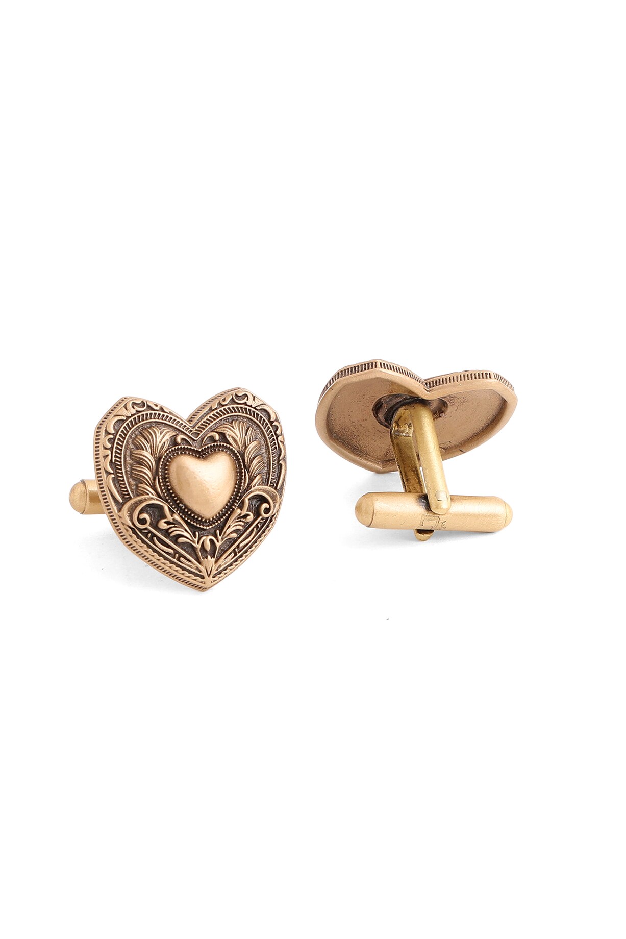 Antique Gold Brass Heart Cufflinks by Cosa Nostraa