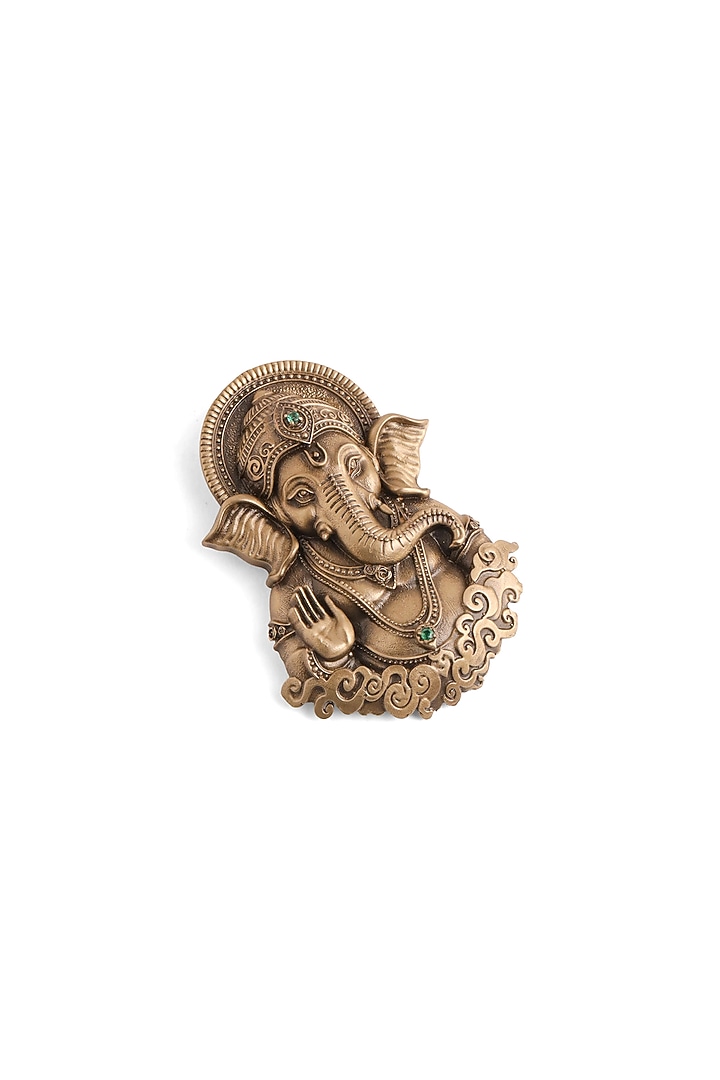 Oxidised Antique Gold Finish Brass Vinayak Heritage Brooch by Cosa Nostraa at Pernia's Pop Up Shop