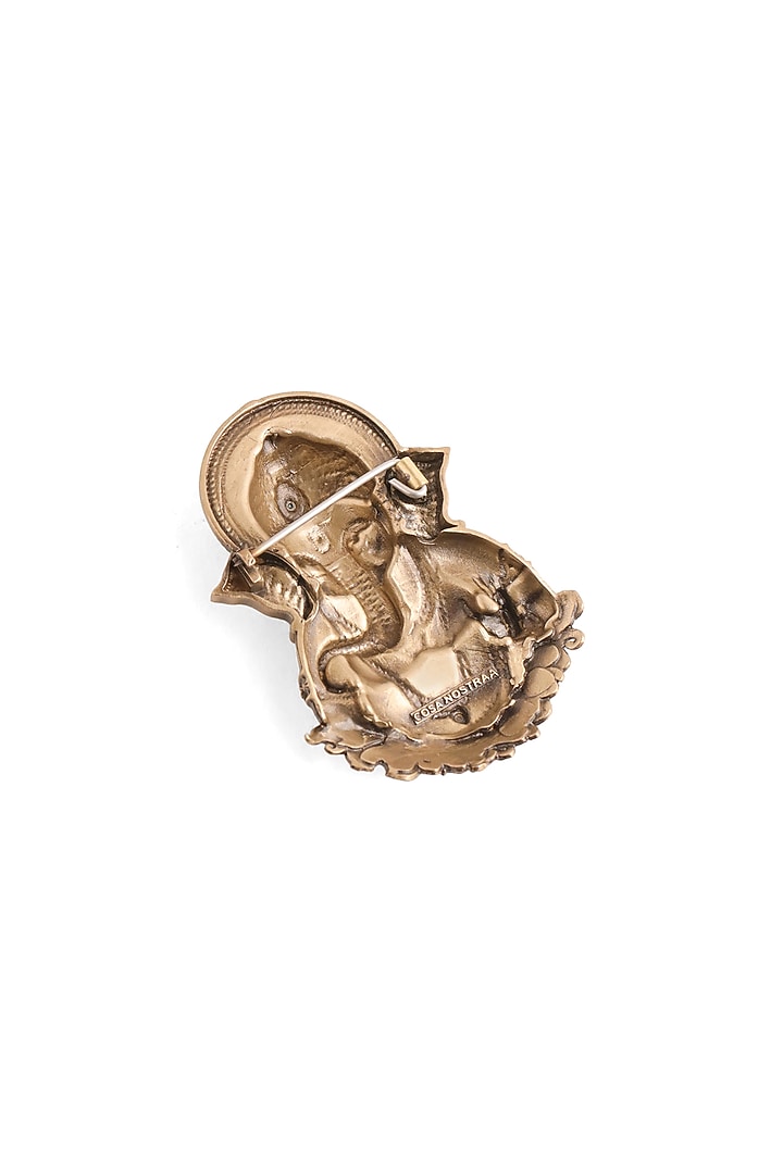 Oxidised Antique Gold Finish Brass Vinayak Heritage Brooch by Cosa Nostraa at Pernia's Pop Up Shop