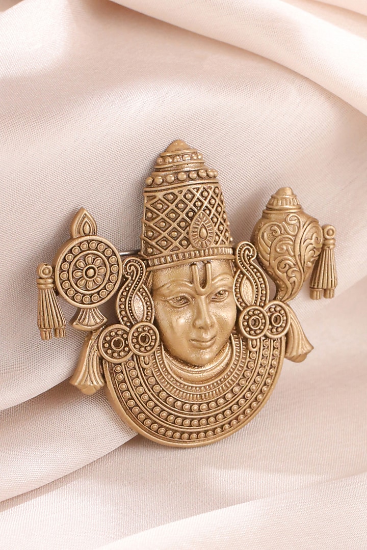 Oxidised Antique Gold Finish Brass Balaji Heritage Brooch by Cosa Nostraa at Pernia's Pop Up Shop