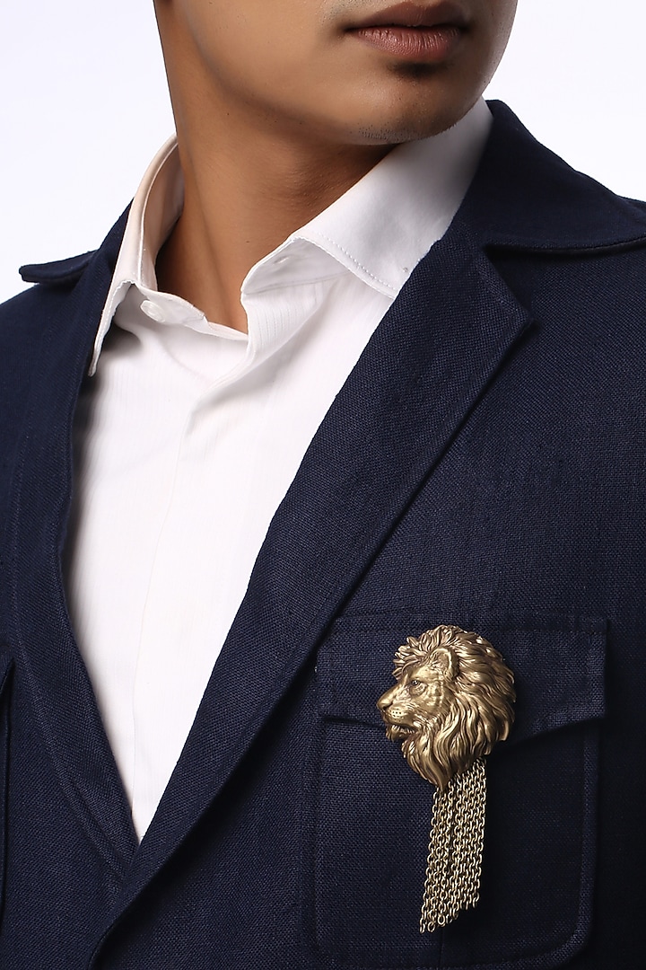 Antique Gold Finish Brass Lion Brooch by Cosa Nostraa at Pernia's Pop Up Shop