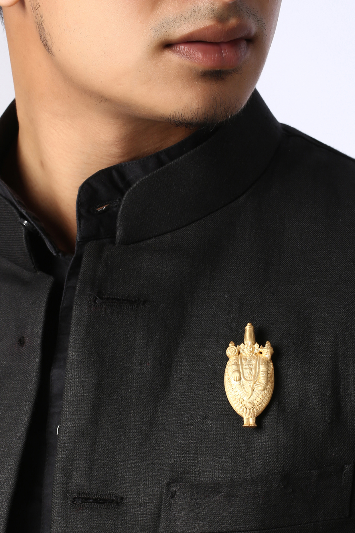 Yellow Gold Brass Balaji Brooch by Cosa Nostraa
