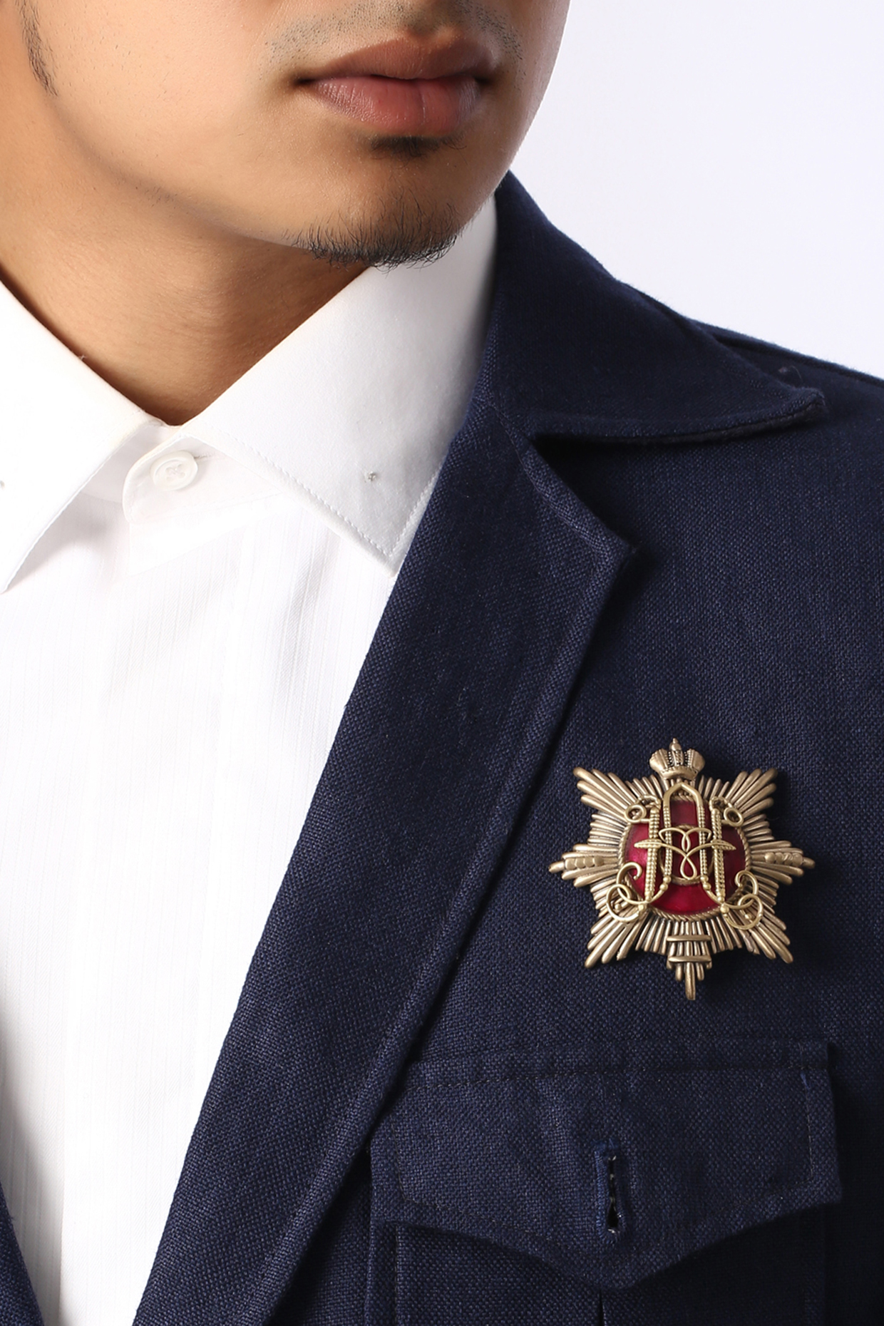 Antique Gold Brass Emblem Brooch by Cosa Nostraa