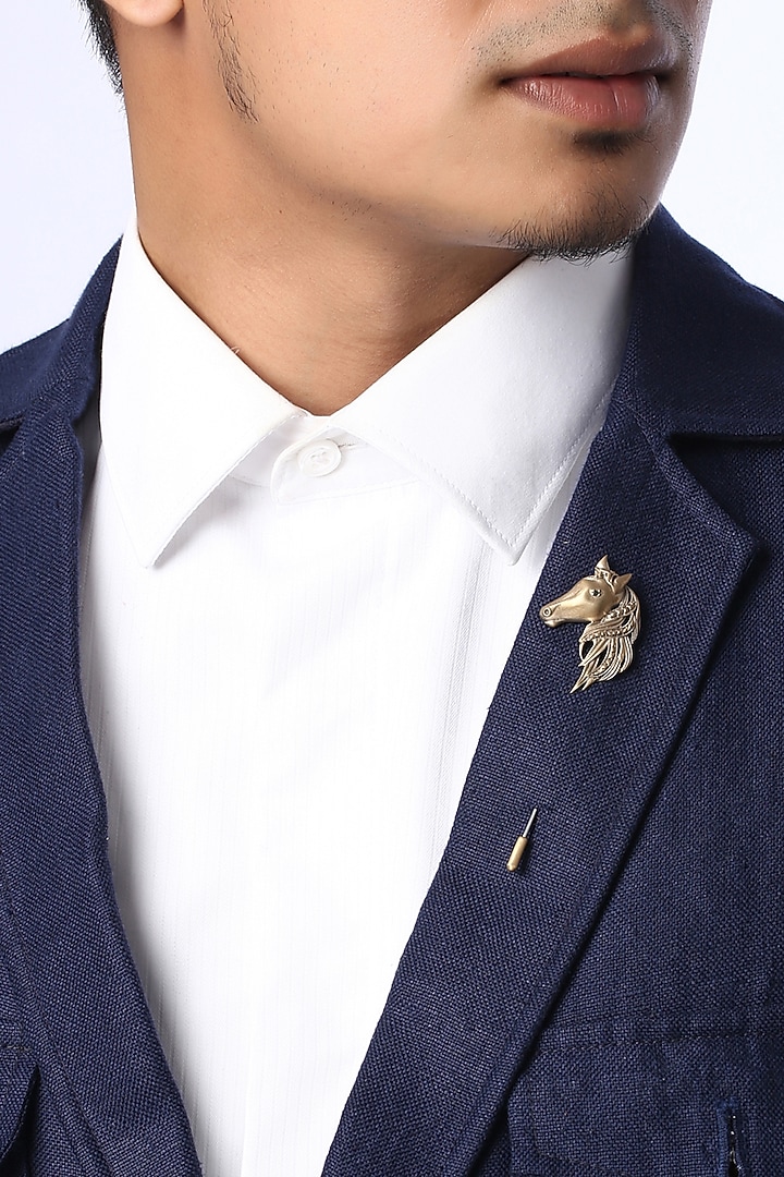Antique Gold Brass Dual Horse Brooch Set by Cosa Nostraa at Pernia's Pop Up Shop