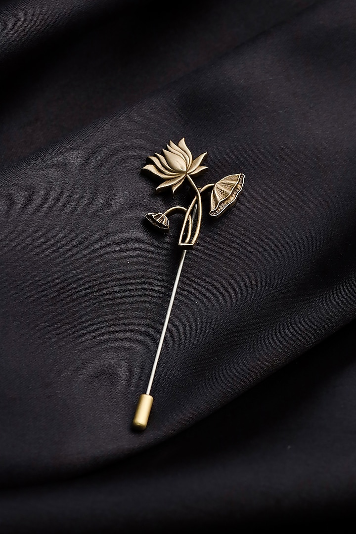Antique Gold Brass Lotus Lapel Pin by Cosa Nostraa