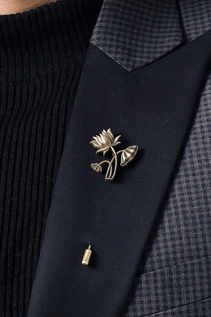 Antique Gold Brass Lotus Lapel Pin by Cosa Nostraa