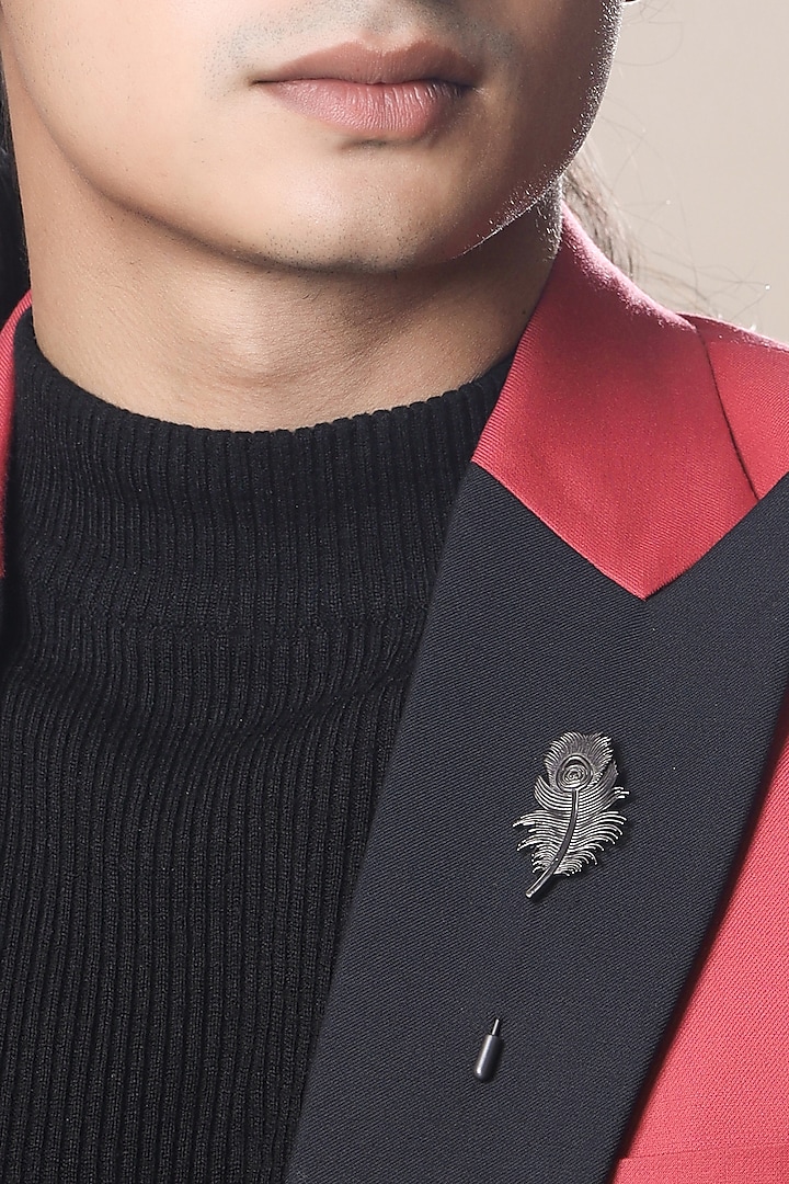Black Tone Brass Peacock Feather Lapel Pin by Cosa Nostraa