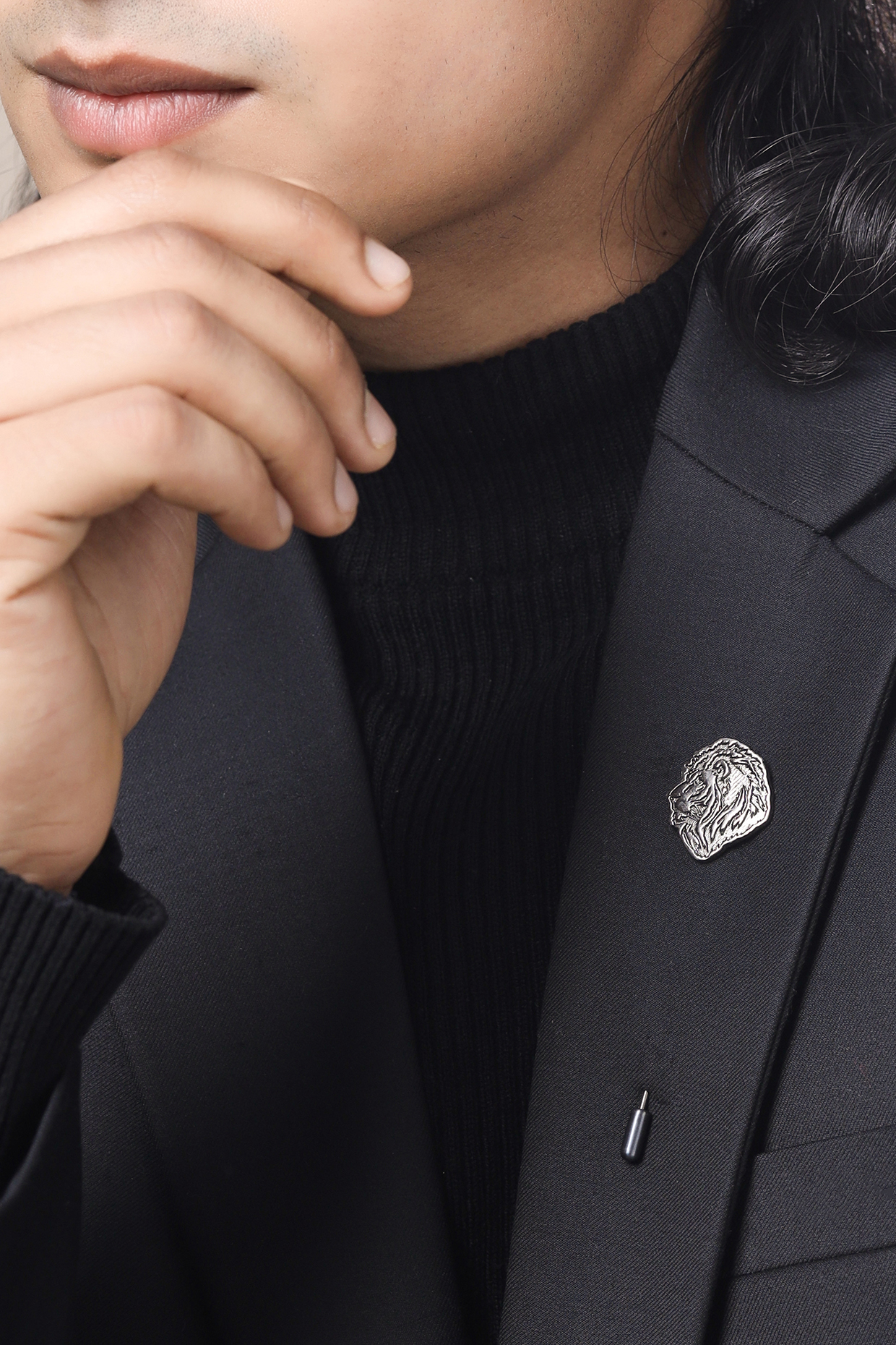Black Tone Brass Lion Lapel Pin by Cosa Nostraa