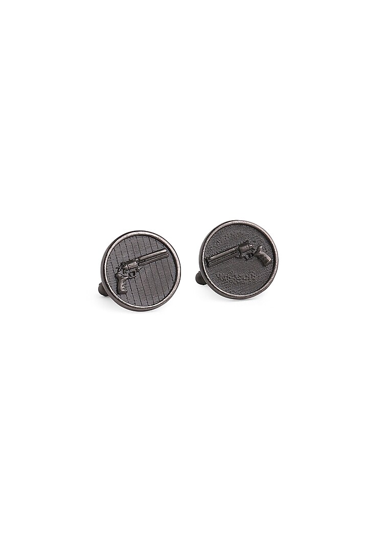 Black Tone Brass Gun Cufflinks (Set of 2) by Cosa Nostraa at Pernia's Pop Up Shop