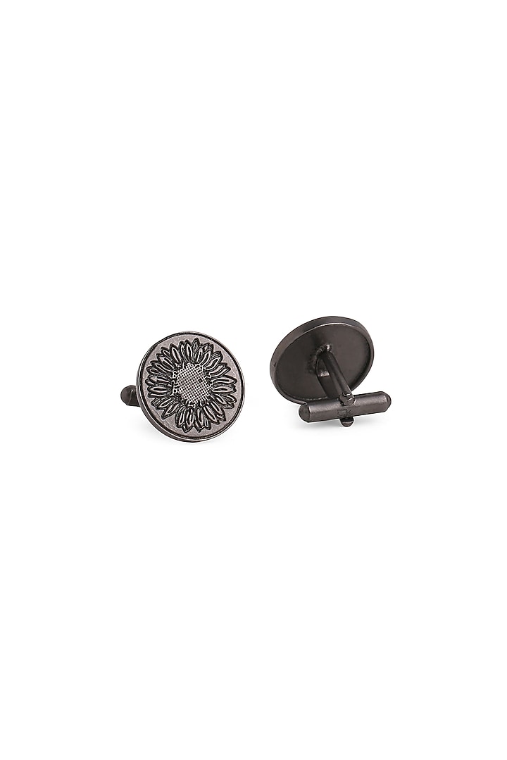 Black Tone Brass Sunflower Cufflinks (Set of 2) by Cosa Nostraa at Pernia's Pop Up Shop