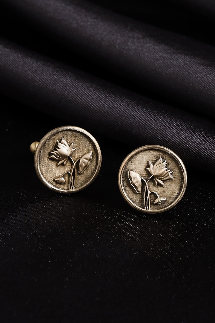 Antique Gold Brass Lotus Cufflinks (Set of 2) by Cosa Nostraa at Pernia's Pop Up Shop