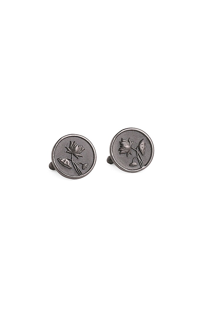 Black Tone Brass Lotus Cufflinks (Set of 2) by Cosa Nostraa at Pernia's Pop Up Shop