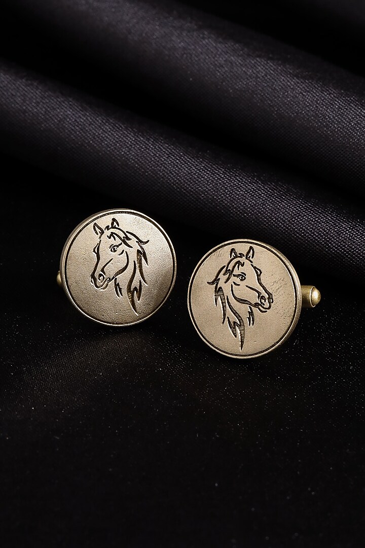 Antique Gold Brass Horse Motif Cufflinks (Set of 2) by Cosa Nostraa at Pernia's Pop Up Shop